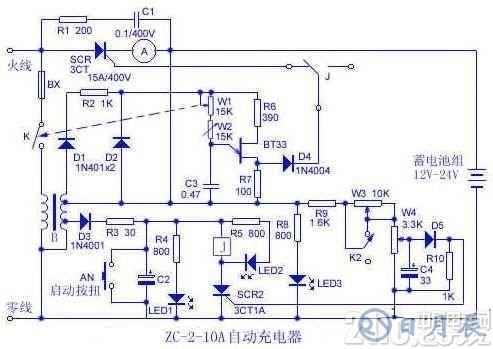 12V,24V蓄電池自動(dòng)充電器電路圖